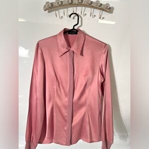 Piazza Sempione Long-sleeved Silk Blouse,Concealed Snap Placket Rose Size 42